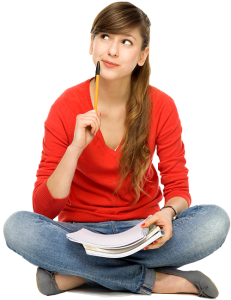 female student in red shirt