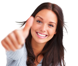Happy woman smiling and showing thumb up
