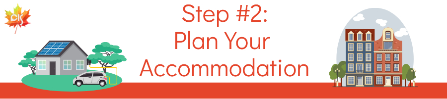 two houses and text 'Step 2 Plan your accommodation'