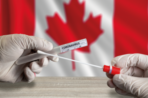 Canada Flag and Covid-19 Test Tube