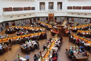 students in a library on a Canadian campus