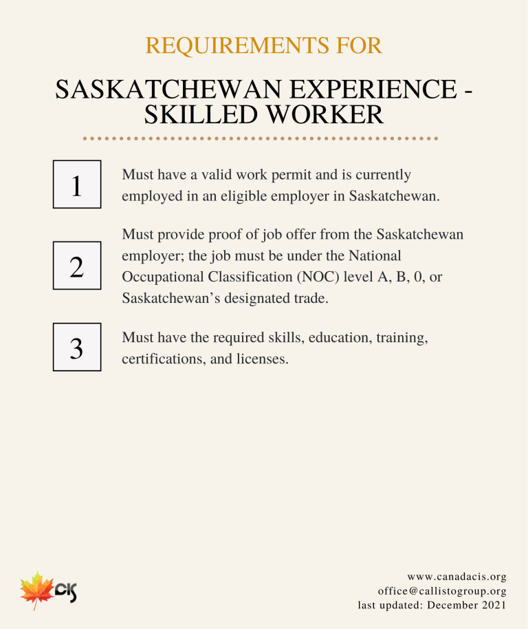 Saskatchewan Experience Skilled Worker Requirements