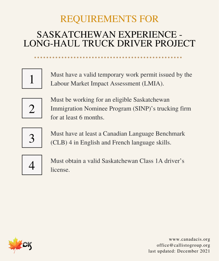 Saskatchewan Experience - Long-Haul Truck Driver Project Requirements